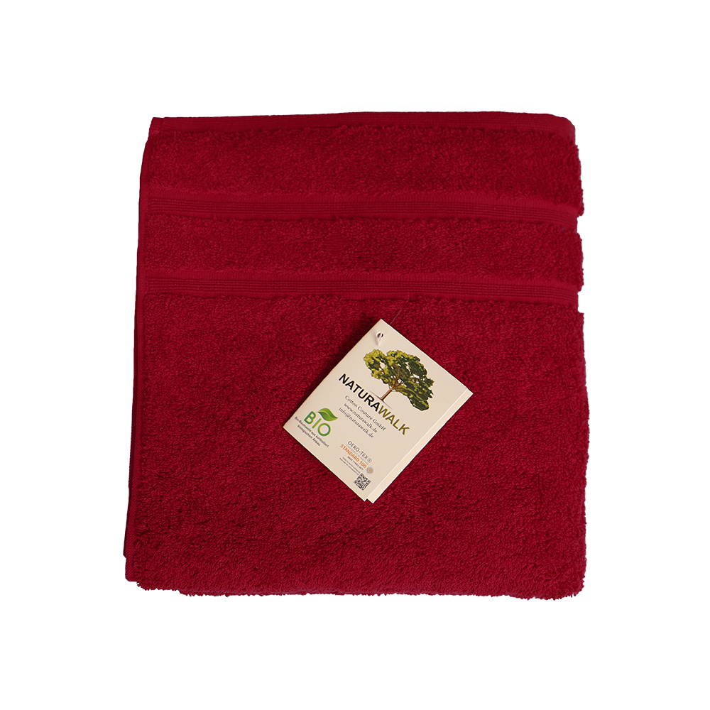 Ein Handtuch von NATURAWALK aus 100 Prozent Bio-Baumwolle in der Groesse 50x100cm. Farbe Bordeaux. Modell Milano Deluxe Bordeaux.