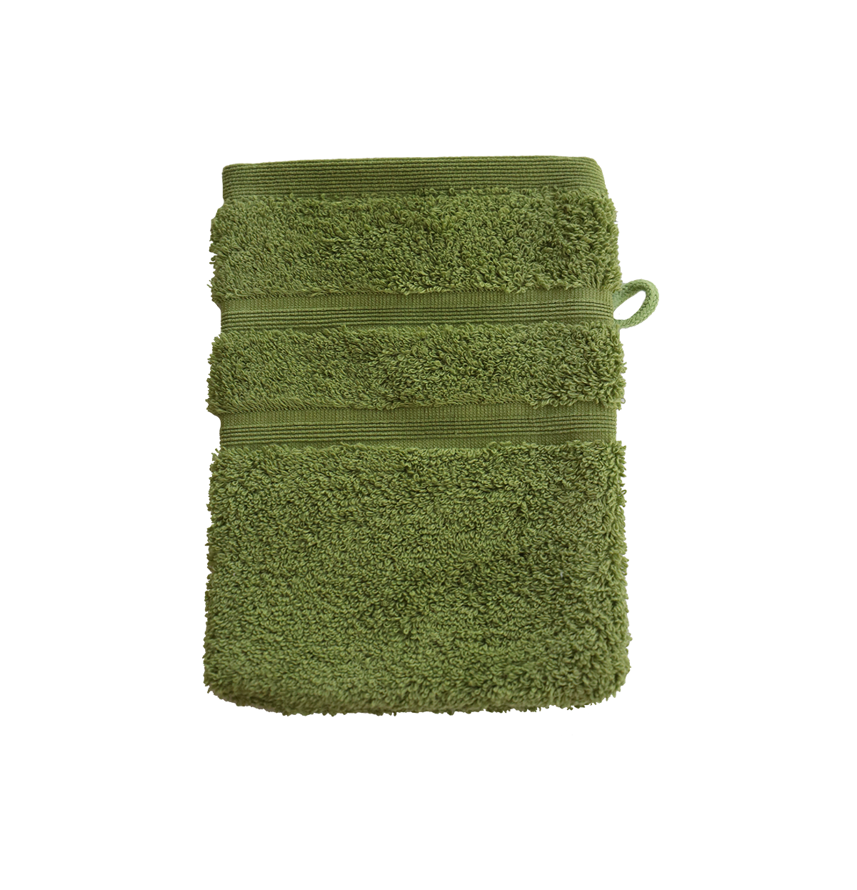 Ein Waschhandschuh von NATURAWALK aus 100 Prozent Bio-Baumwolle in der Groesse 16x21cm. Farbe Gruen. Modell Milano Deluxe Iguana.