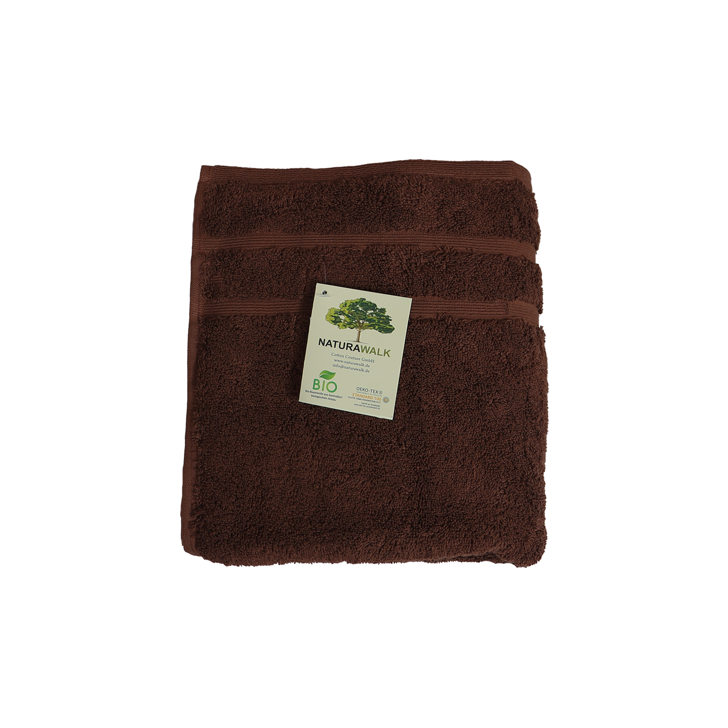 Ein Handtuch von NATURAWALK aus 100 Prozent Bio-Baumwolle in der Groesse 50x100cm. Farbe Braun. Modell Milano Deluxe Oxford.