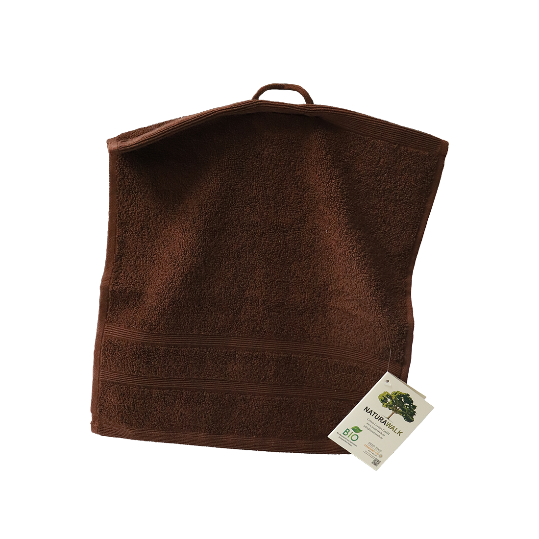 Ein Seiftuch von NATURAWALK aus 100 Prozent Bio-Baumwolle in der Groesse 30x30cm. Farbe Braun. Modell Milano Deluxe Oxford.