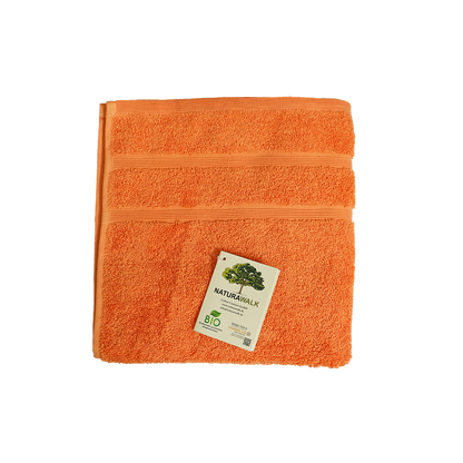 Ein Handtuch von NATURAWALK aus 100 Prozent Bio-Baumwolle in der Groesse 50x100cm. Farbe Orange. Modell Milano Deluxe Oxford.
