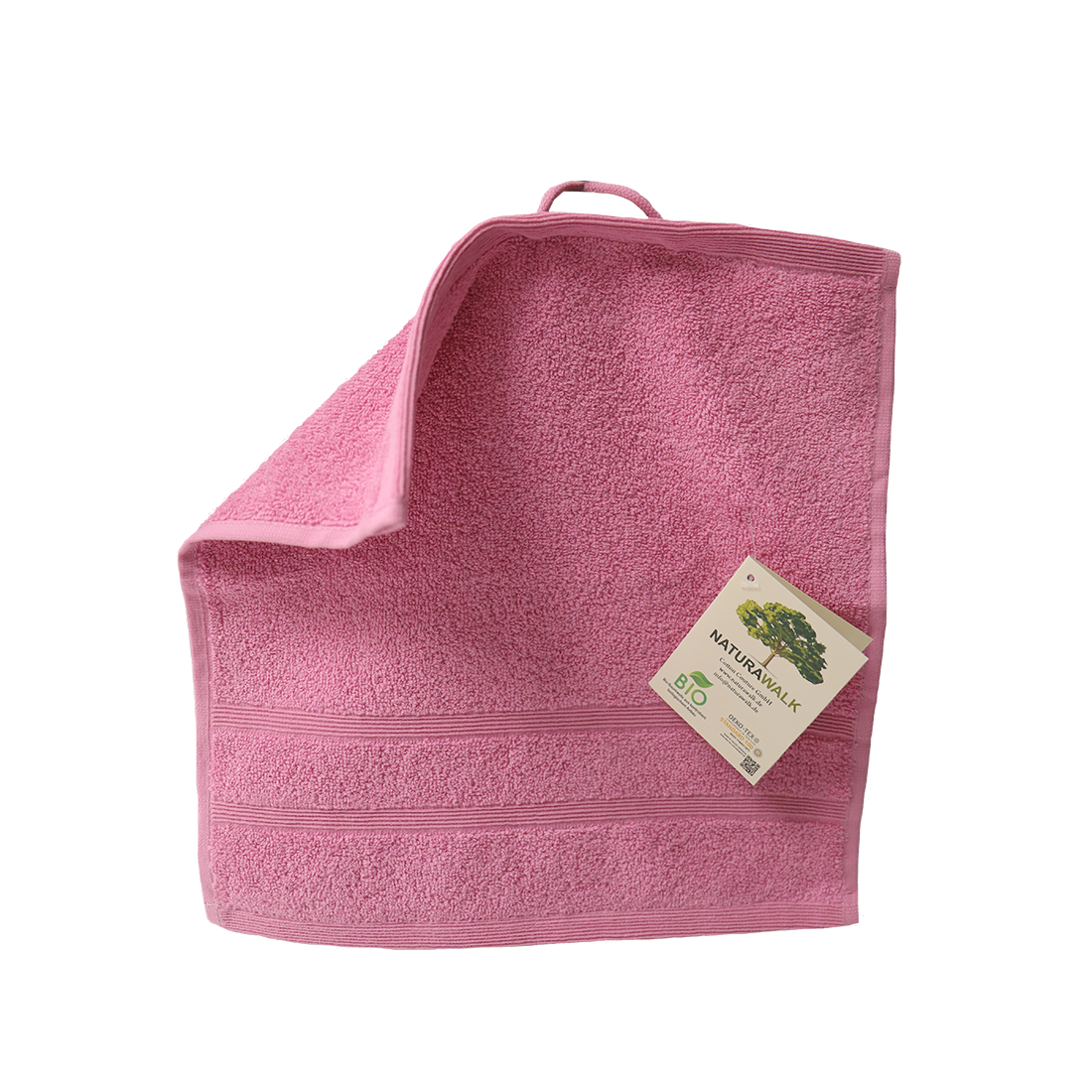 Ein Seiftuch von NATURAWALK aus 100 Prozent Bio-Baumwolle in der Groesse 30x30cm. Farbe Rosa. Modell Milano Deluxe Pink.