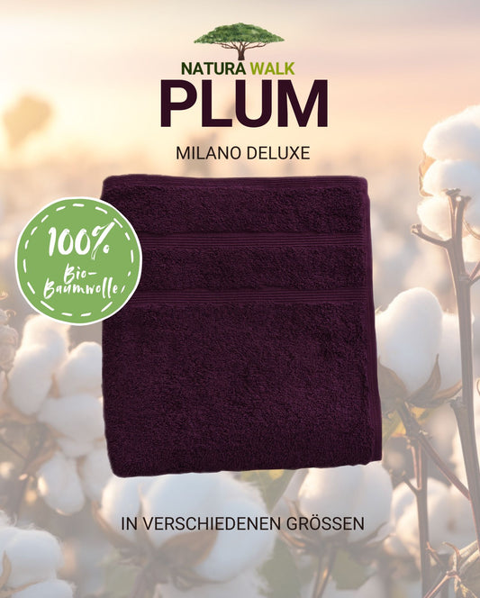 Ein Handtuch von NATURAWALK aus 100 Prozent Bio-Baumwolle in der Farbe Lila. Modell Milano Deluxe Plum. 