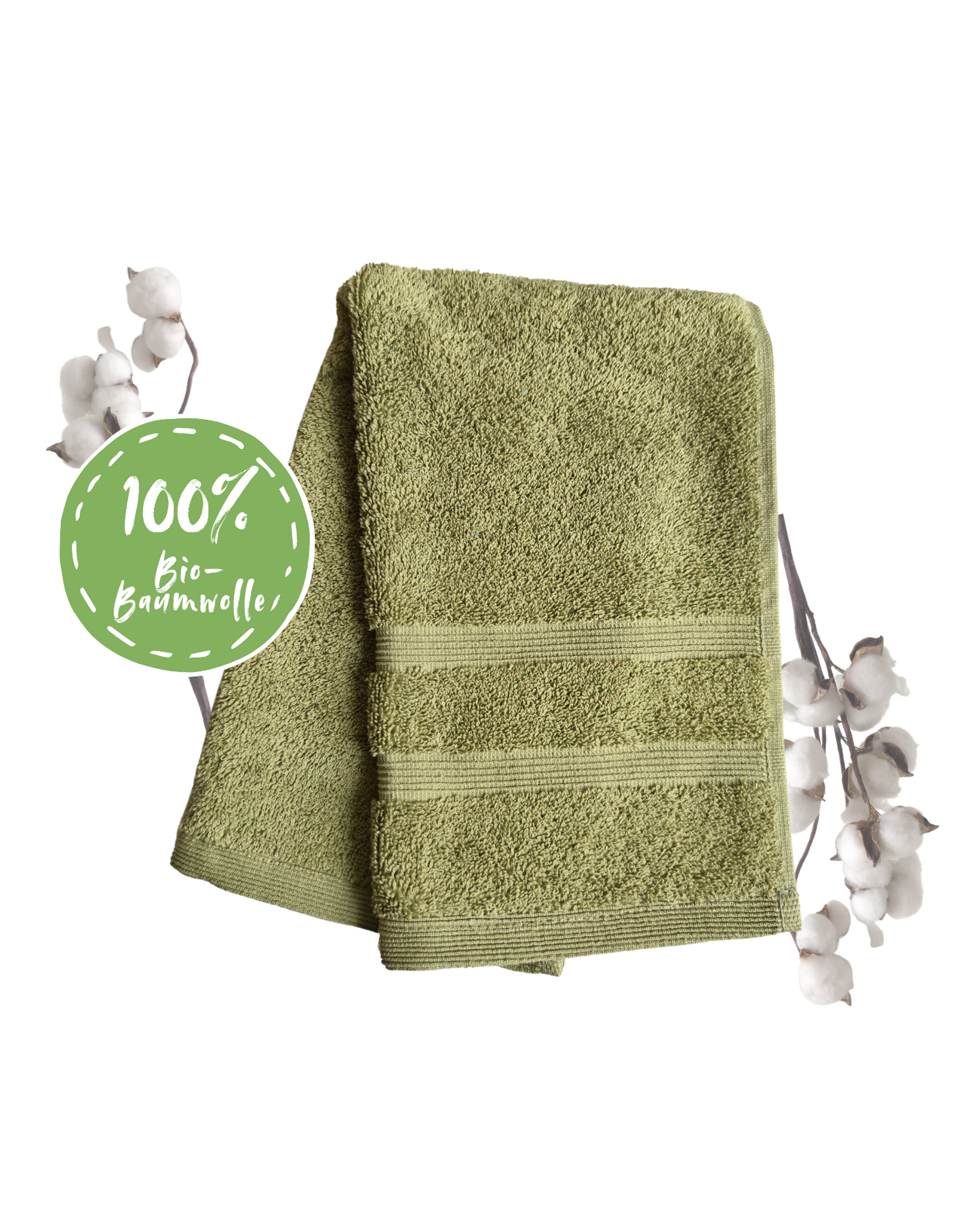 Ein Handtuch von NATURAWALK aus 100 Prozent Bio-Baumwolle in der Groesse 50x100cm. Farbe Gruen. Modell Milano Deluxe Reseda.
