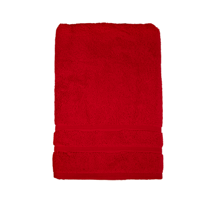 Duschtuch in der Groesse 70x140cm und Badetuch in der Groesse 100x150cm von NATURAWALK aus 100 Prozent Bio-Baumwolle. Farbe Rot. Modell Milano Deluxe Red.