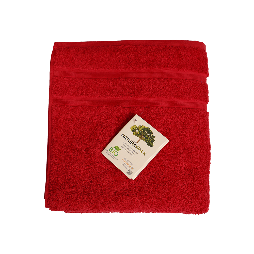Ein Handtuch von NATURAWALK aus 100 Prozent Bio-Baumwolle in der Groesse 50x100cm. Farbe Rot. Modell Milano Deluxe Red.