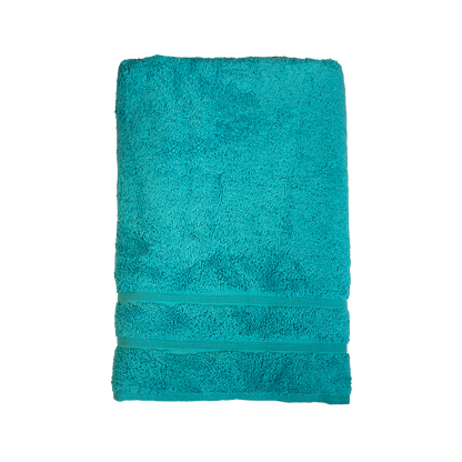 Duschtuch in der Groesse 70x140cm und Badetuch in der Groesse 100x150cm von NATURAWALK aus 100 Prozent Bio-Baumwolle. Farbe Tuerkis. Modell Milano Deluxe Sea.