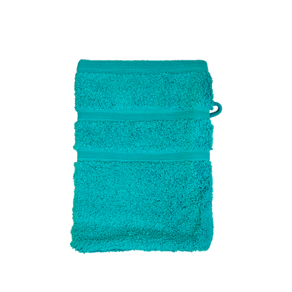 Ein Waschhandschuh von NATURAWALK aus 100 Prozent Bio-Baumwolle in der Groesse 16x21cm. Farbe Tuerkis. Modell Milano Deluxe Sea.