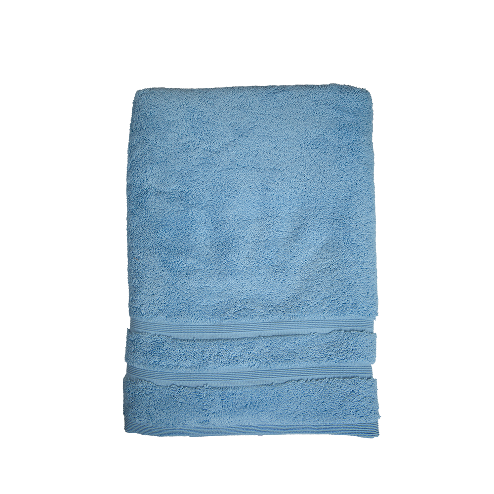 Duschtuch in der Groesse 70x140cm und Badetuch in der Groesse 100x150cm von NATURAWALK aus 100 Prozent Bio-Baumwolle. Farbe Blau. Modell Milano Deluxe Sky.