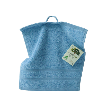 Ein Seiftuch von NATURAWALK aus 100 Prozent Bio-Baumwolle in der Groesse 30x30cm. Farbe Blau. Modell Milano Deluxe Sky.