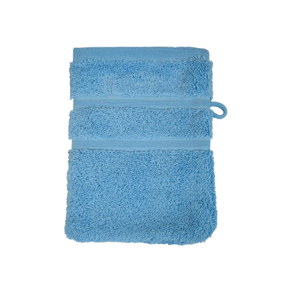 Ein Waschhandschuh von NATURAWALK aus 100 Prozent Bio-Baumwolle in der Groesse 16x21cm. Farbe Blau. Modell Milano Deluxe Sky.