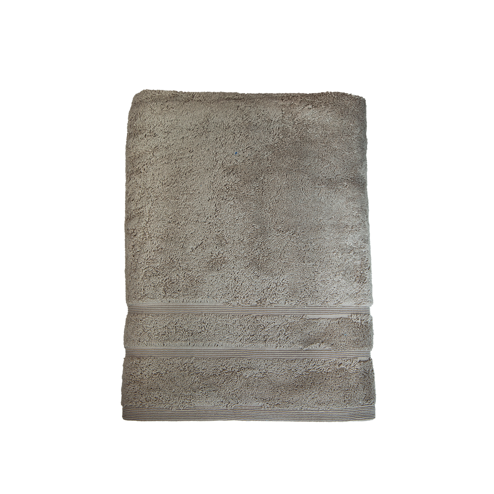 Duschtuch in der Groesse 70x140cm und Badetuch in der Groesse 100x150cm von NATURAWALK aus 100 Prozent Bio-Baumwolle. Farbe Taupe. Modell Milano Deluxe Tan.