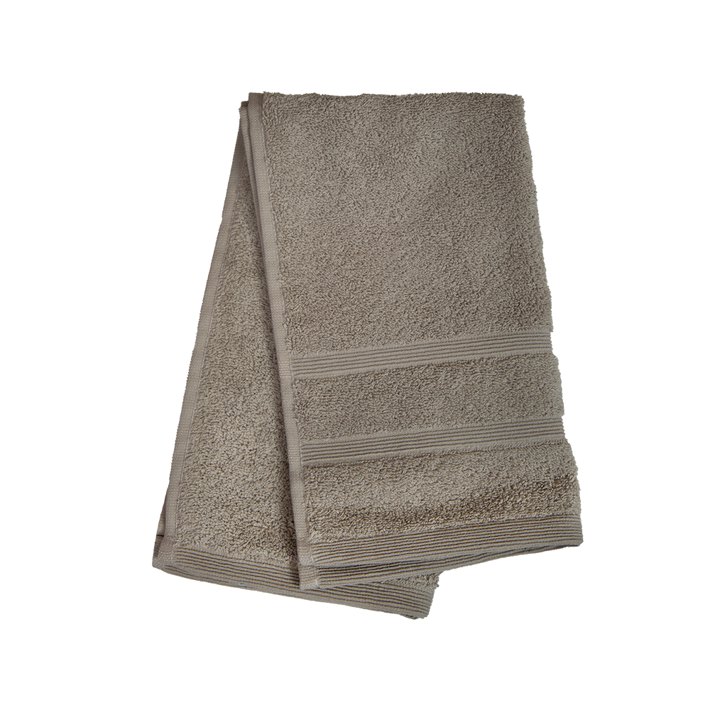 Ein Gaestetuch von NATURAWALK aus 100 Prozent Bio-Baumwolle in der Groesse 30x50cm. Farbe Taupe. Modell Milano Deluxe Tan.