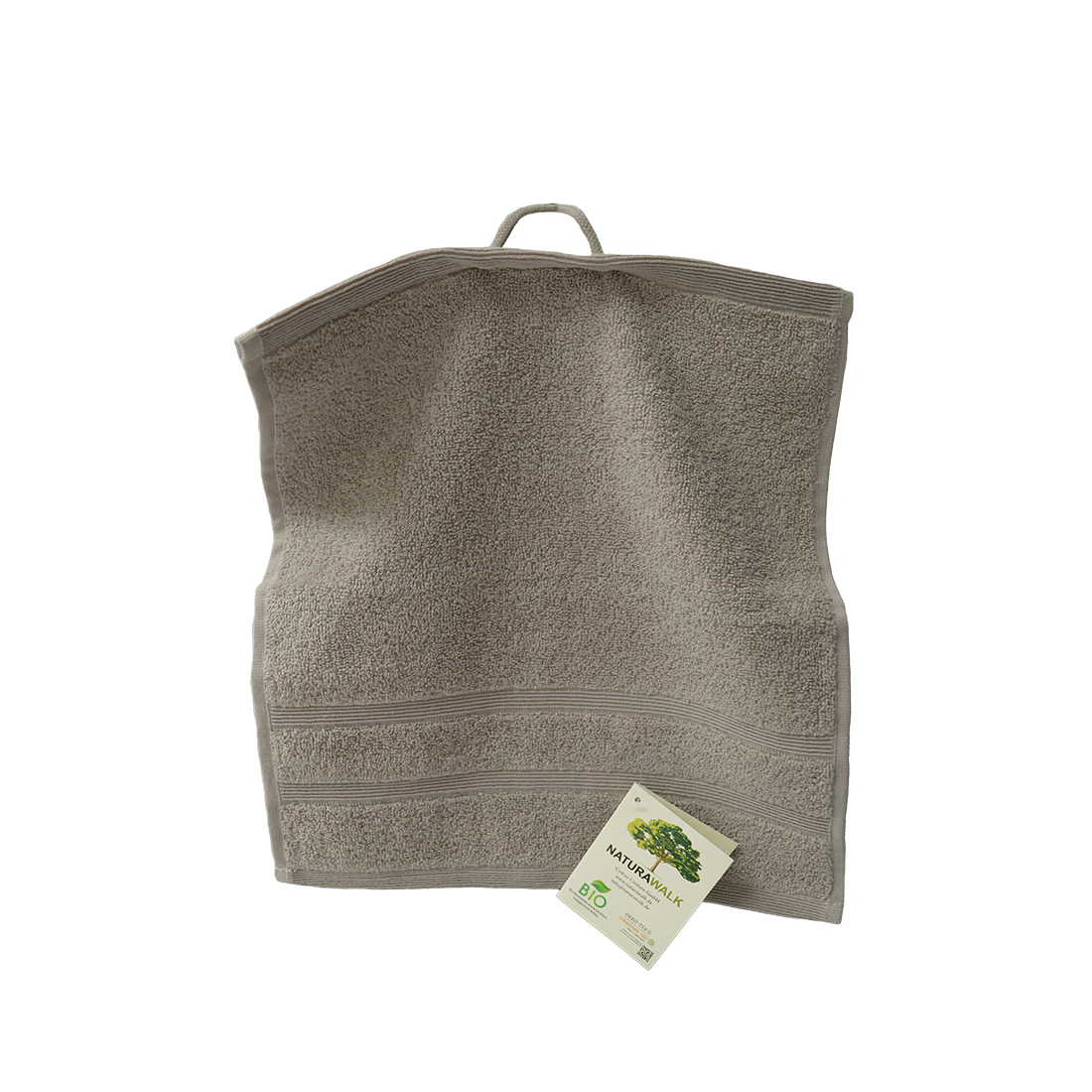 Ein Seiftuch von NATURAWALK aus 100 Prozent Bio-Baumwolle in der Groesse 30x30cm. Farbe Taupe. Modell Milano Deluxe Tan.
