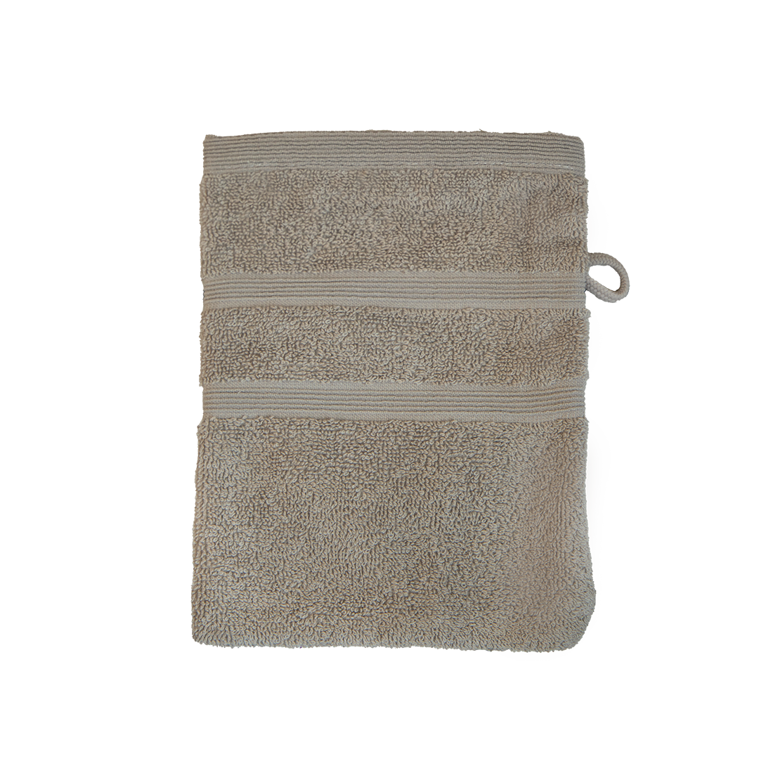 Ein Waschhandschuh von NATURAWALK aus 100 Prozent Bio-Baumwolle in der Groesse 16x21cm. Farbe Taupe. Modell Milano Deluxe Tan.