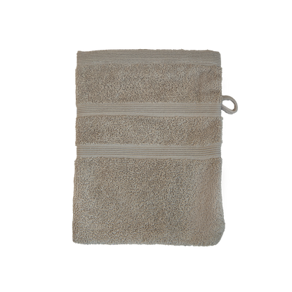 Ein Waschhandschuh von NATURAWALK aus 100 Prozent Bio-Baumwolle in der Groesse 16x21cm. Farbe Taupe. Modell Milano Deluxe Tan.