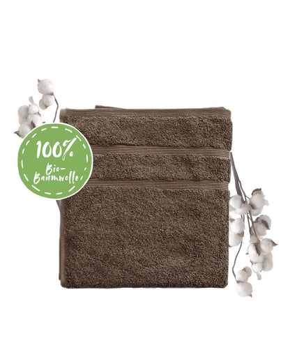 Ein Handtuch von NATURAWALK aus 100 Prozent Bio-Baumwolle in der Groesse 50x100cm. Farbe Taupe. Modell Milano Deluxe Taupe.