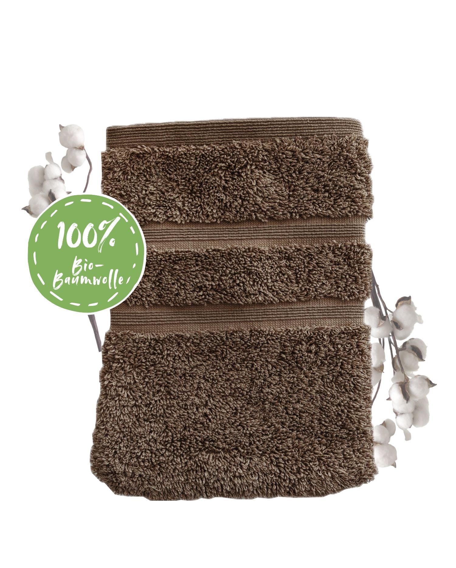 Ein Waschhandschuh von NATURAWALK aus 100 Prozent Bio-Baumwolle in der Groesse 16x21cm. Farbe Taupe. Modell Milano Deluxe Taupe.
