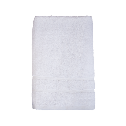 Duschtuch in der Groesse 70x140cm und Badetuch in der Groesse 100x150cm von NATURAWALK aus 100 Prozent Bio-Baumwolle. Farbe Weiss. Modell Milano Deluxe White.
