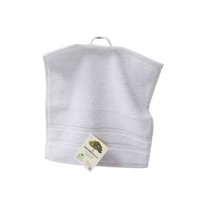 Ein Seiftuch von NATURAWALK aus 100 Prozent Bio-Baumwolle in der Groesse 30x30cm. Farbe Weiss. Modell Milano Deluxe White.