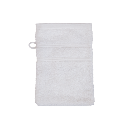 Ein Waschhandschuh von NATURAWALK aus 100 Prozent Bio-Baumwolle in der Groesse 16x21cm. Farbe Weiss. Modell Milano Deluxe White.