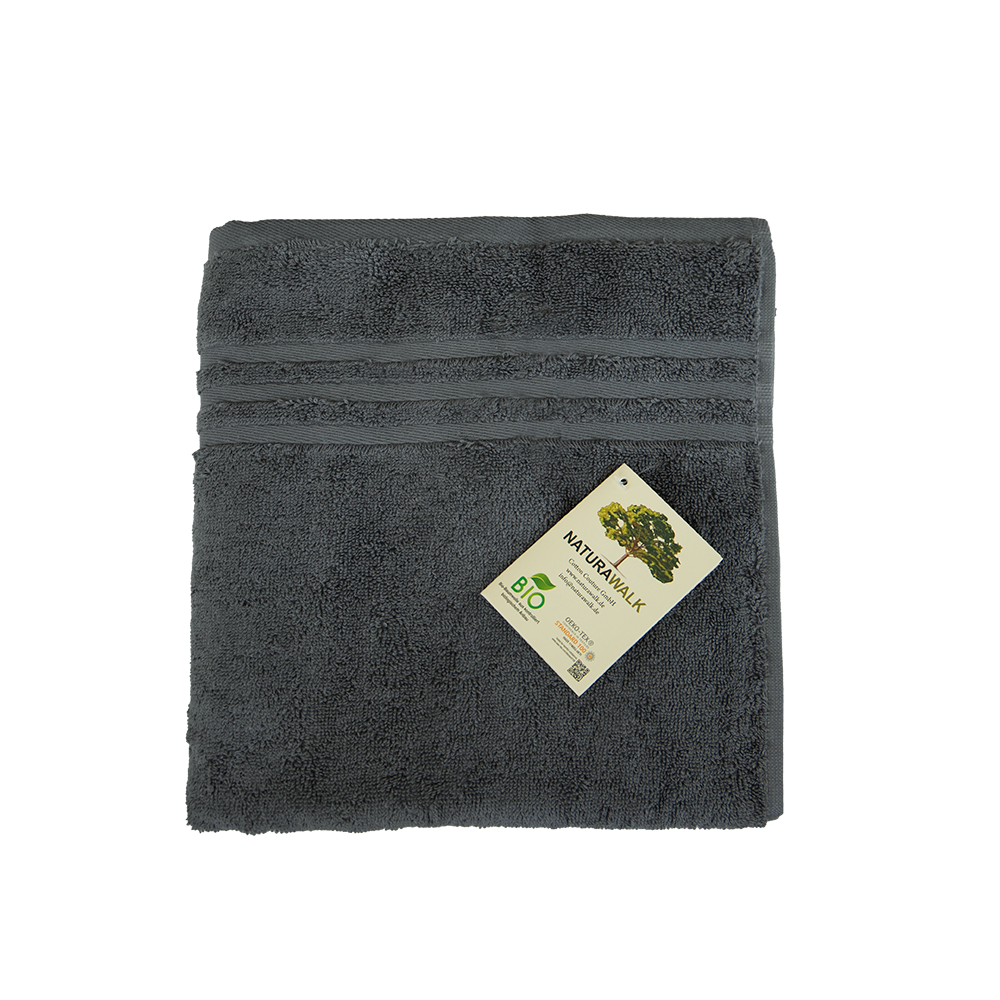 Ein Handtuch von NATURAWALK aus 100 Prozent Bio-Baumwolle in der Groesse 50x100cm. Farbe Grau. Modell Milano Exclusiv Anthrazit.