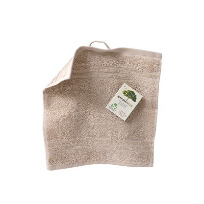 Ein Seiftuch von NATURAWALK aus 100 Prozent Bio-Baumwolle in der Groesse 30x30cm. Farbe Beige. Modell Milano Exclusiv Beige.
