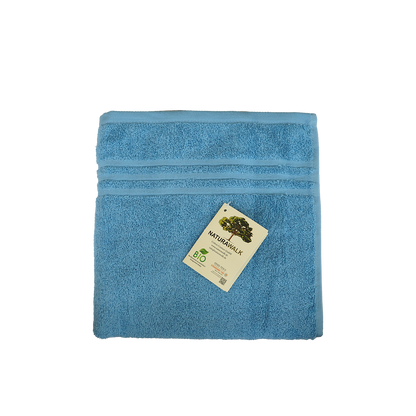 Ein Handtuch von NATURAWALK aus 100 Prozent Bio-Baumwolle in der Groesse 50x100cm. Farbe Blau. Modell Milano Exclusiv Blau.