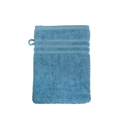 Ein Waschhandschuh von NATURAWALK aus 100 Prozent Bio-Baumwolle in der Groesse 16x21cm. Farbe Blau. Modell Milano Exclusiv Blau.