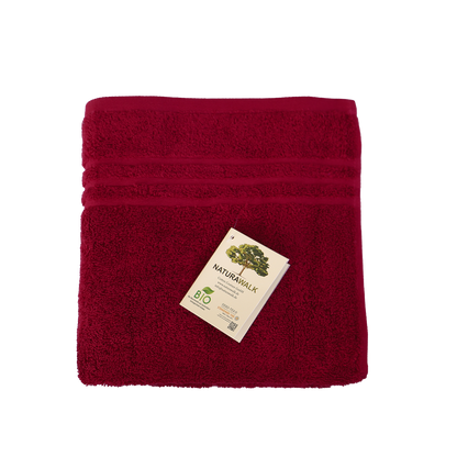 Ein Handtuch von NATURAWALK aus 100 Prozent Bio-Baumwolle in der Groesse 50x100cm. Farbe Bordeaux. Modell Milano Exclusiv Bordeaux.