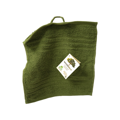 Ein Seiftuch von NATURAWALK aus 100 Prozent Bio-Baumwolle in der Groesse 30x30cm. Farbe Gruen. Modell Milano Exclusiv Cypress.