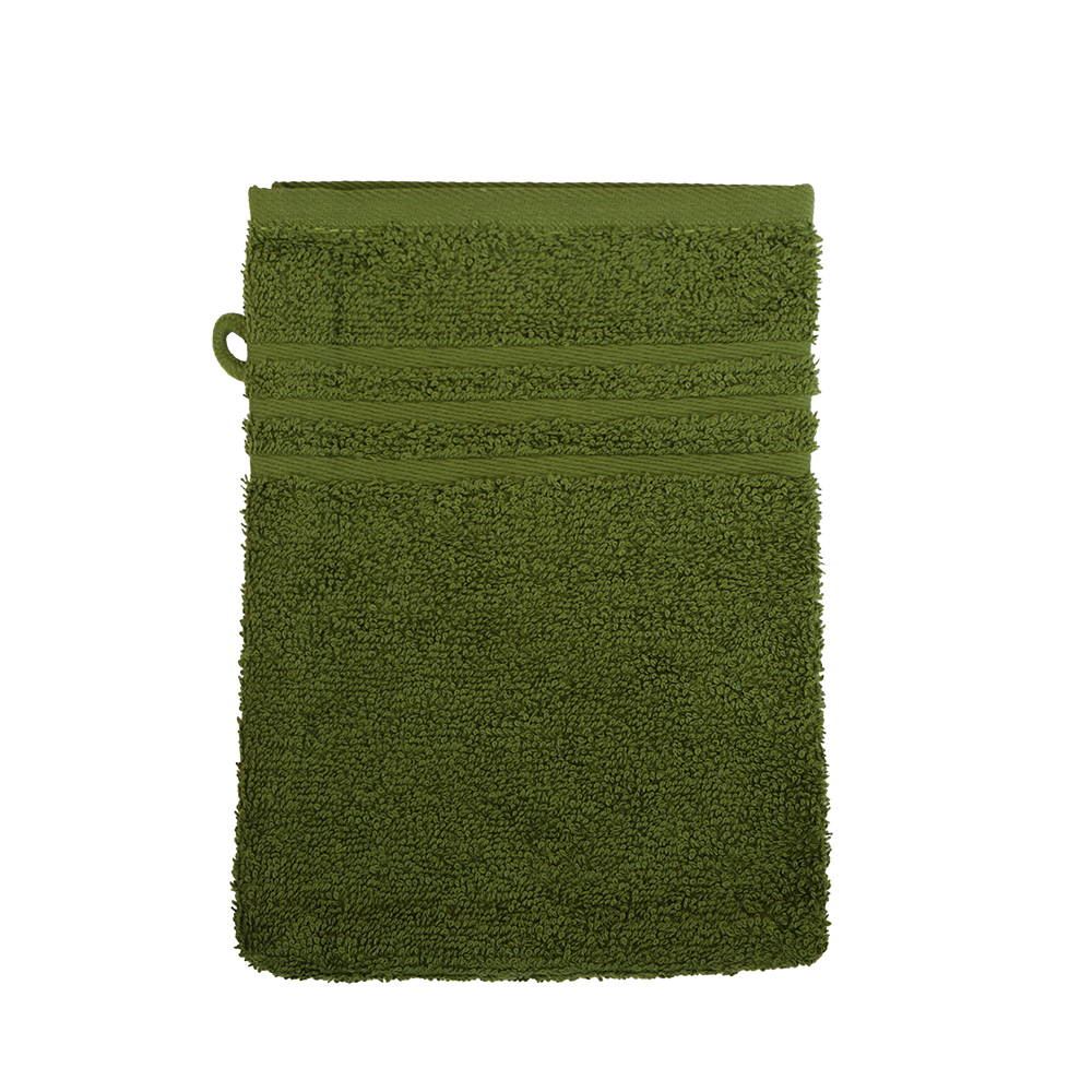 Ein Waschhandschuh von NATURAWALK aus 100 Prozent Bio-Baumwolle in der Groesse 16x21cm. Farbe Gruen. Modell Milano Exclusiv Cypress.