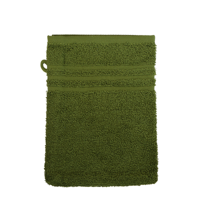 Ein Waschhandschuh von NATURAWALK aus 100 Prozent Bio-Baumwolle in der Groesse 16x21cm. Farbe Gruen. Modell Milano Exclusiv Cypress.