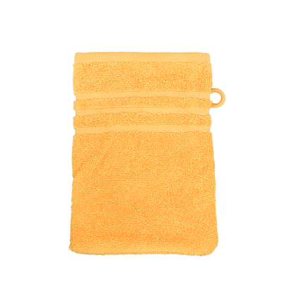 Ein Waschhandschuh von NATURAWALK aus 100 Prozent Bio-Baumwolle in der Groesse 16x21cm. Farbe Gelb. Modell Milano Exclusiv Gelb.