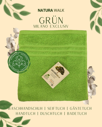 Ein Handtuch von NATURAWALK aus 100 Prozent Bio-Baumwolle in der Farbe Gruen. Modell Milano Exclusiv Gruen. 