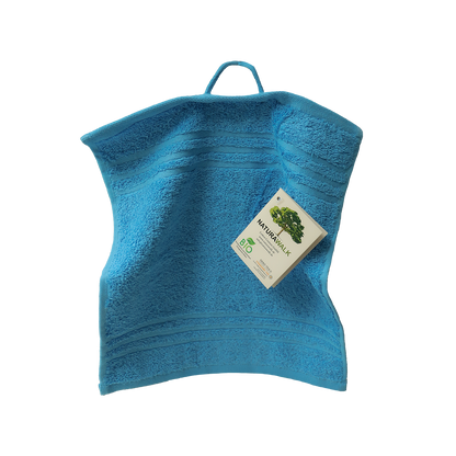 Ein Seiftuch von NATURAWALK aus 100 Prozent Bio-Baumwolle in der Groesse 30x30cm. Farbe Blau. Modell Milano Exclusiv Malibu Blau.