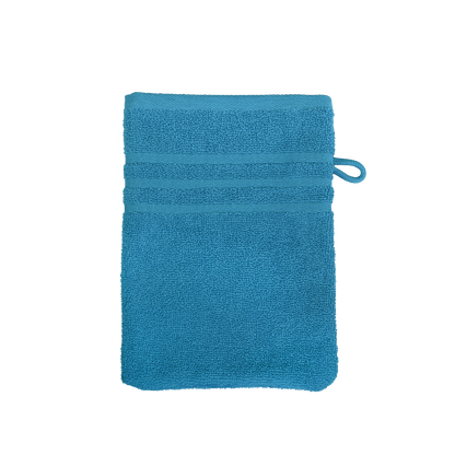 Ein Waschhandschuh von NATURAWALK aus 100 Prozent Bio-Baumwolle in der Groesse 16x21cm. Farbe Blau. Modell Milano Exclusiv Malibu Blau.
