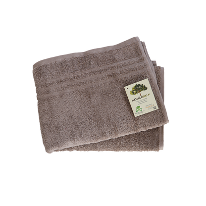 Duschtuch in der Groesse 70x140cm und Badetuch in der Groesse 100x150cm von NATURAWALK aus 100 Prozent Bio-Baumwolle. Farbe Taupe. Modell Milano Exclusiv Mauve.