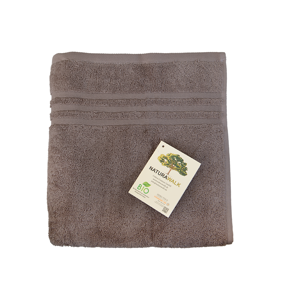 Ein Handtuch von NATURAWALK aus 100 Prozent Bio-Baumwolle in der Groesse 50x100cm. Farbe Taupe. Modell Milano Exclusiv Mauve.