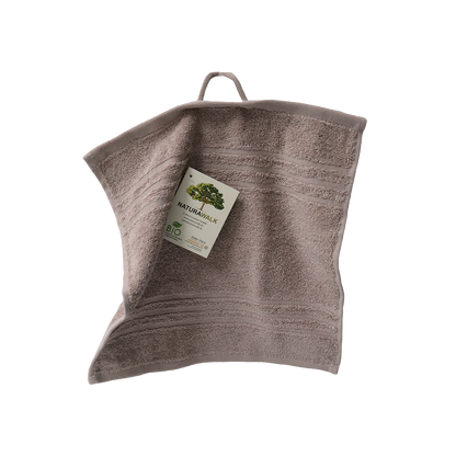 Ein Seiftuch von NATURAWALK aus 100 Prozent Bio-Baumwolle in der Groesse 30x30cm. Farbe Taupe. Modell Milano Exclusiv Mauve.