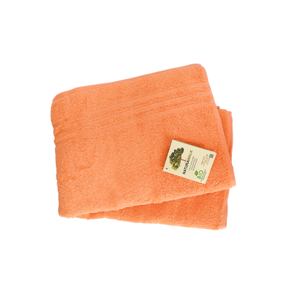Duschtuch in der Groesse 70x140cm und Badetuch in der Groesse 100x150cm von NATURAWALK aus 100 Prozent Bio-Baumwolle. Farbe Orange. Modell Milano Exclusiv Orange.