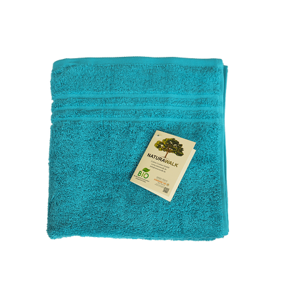 Ein Handtuch von NATURAWALK aus 100 Prozent Bio-Baumwolle in der Groesse 50x100cm. Farbe Tuerkis. Modell Milano Exclusiv Petrol.