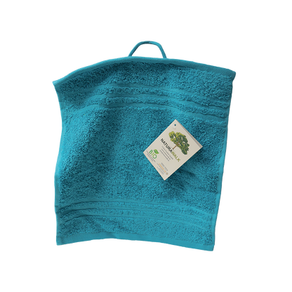 Ein Seiftuch von NATURAWALK aus 100 Prozent Bio-Baumwolle in der Groesse 30x30cm. Farbe Tuerkis. Modell Milano Exclusiv Petrol.