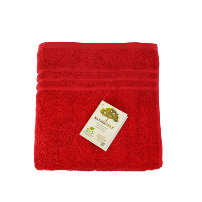 Ein Handtuch von NATURAWALK aus 100 Prozent Bio-Baumwolle in der Groesse 50x100cm. Farbe Rot. Modell Milano Exclusiv Rot.