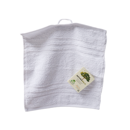 Ein Seiftuch von NATURAWALK aus 100 Prozent Bio-Baumwolle in der Groesse 30x30cm. Farbe Weiss. Modell Milano Exclusiv Weiss.