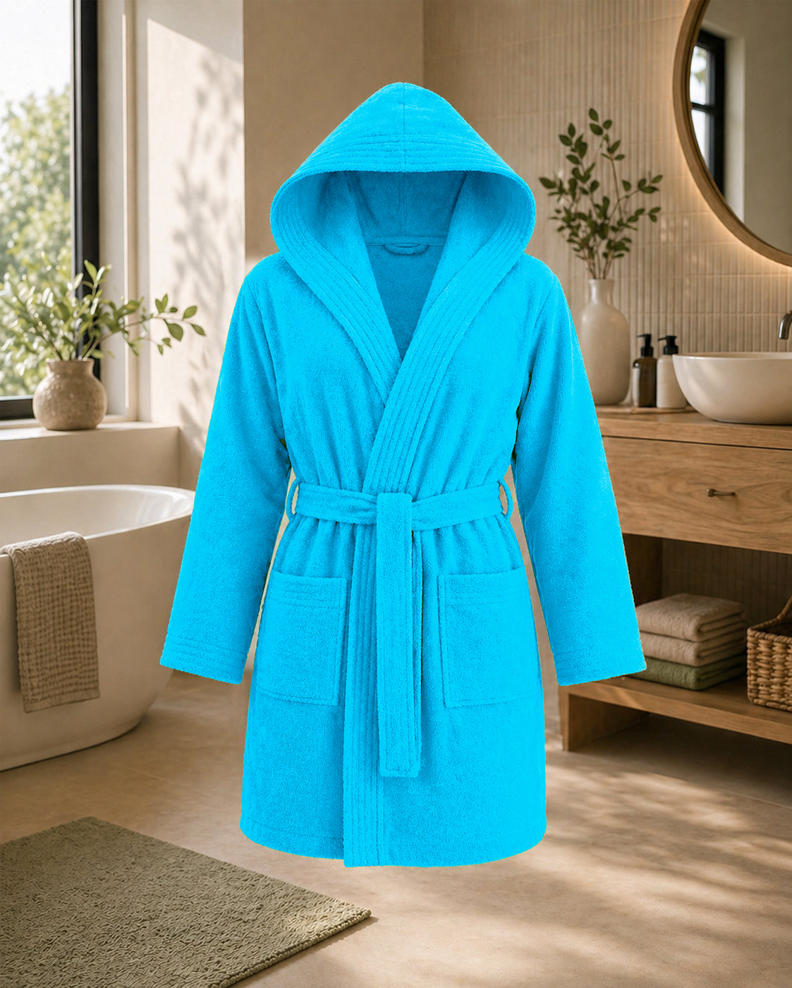 Kimono | kurzer Bademantel mit Kapuze | LIST | Aqua | Woman | 100% Baumwolle