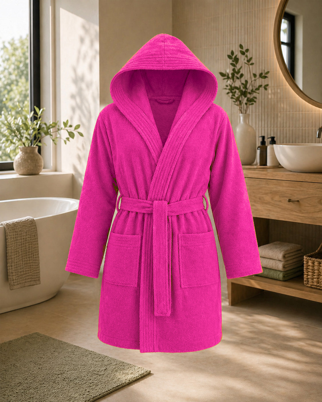 Kimono | kurzer Bademantel mit Kapuze | LIST | Fuchsia | Woman | 100% Baumwolle