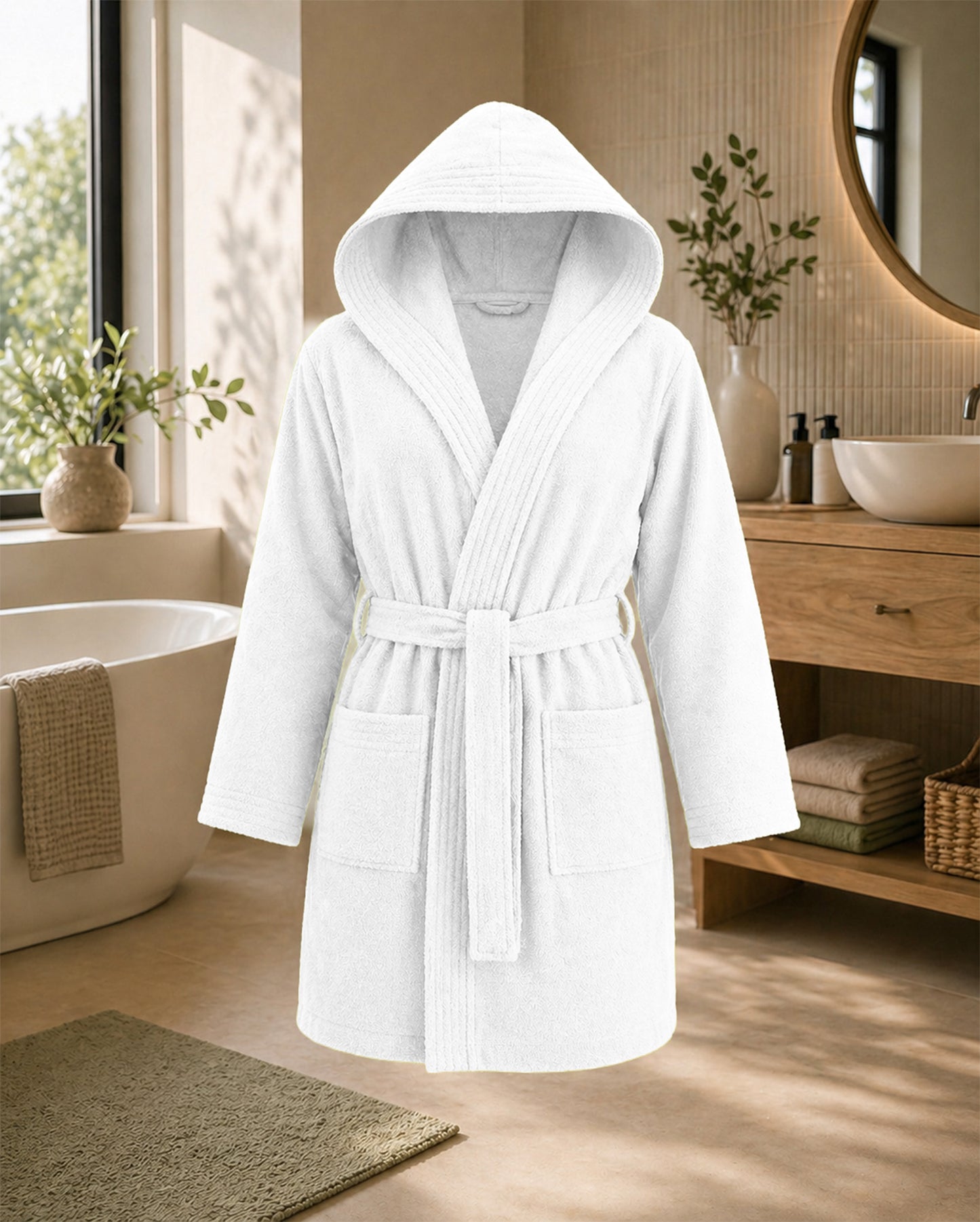 Kimono | kurzer Bademantel mit Kapuze | LIST | Blanco / Weiß | Woman | 100% Baumwolle