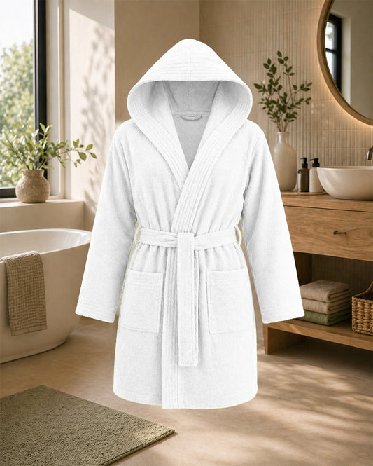 Kimono | kurzer Bademantel mit Kapuze | LIST | Blanco / Weiß | Woman | 100% Baumwolle