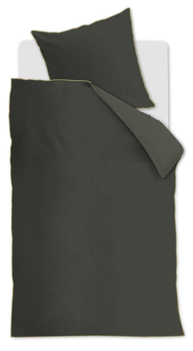 Ein Kopfkissen und einer Bettdecke bezogen mit kuscheliger Mako-Satin Bettwaesche aus 100 Prozent Baumwolle von beddinghouse in der Farbe Dunkelgruen. Modell Richmond Dunkelgruen.